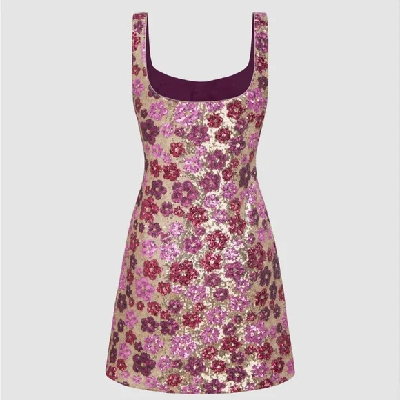 FLORAL SEQUIN SCOOP NECKLINE SPLIT MINI - Picture 4 of 4